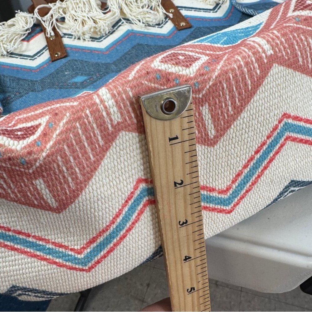 Boho Aztec Fringe Tote Bag Tribal Canvas Beach Shopper Southwest Style Summer - Picture 11 of 14
